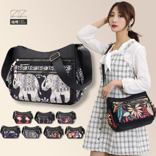 新款时尚流行单肩包大容量日常百搭斜挎包女尼龙休闲印花女包批发